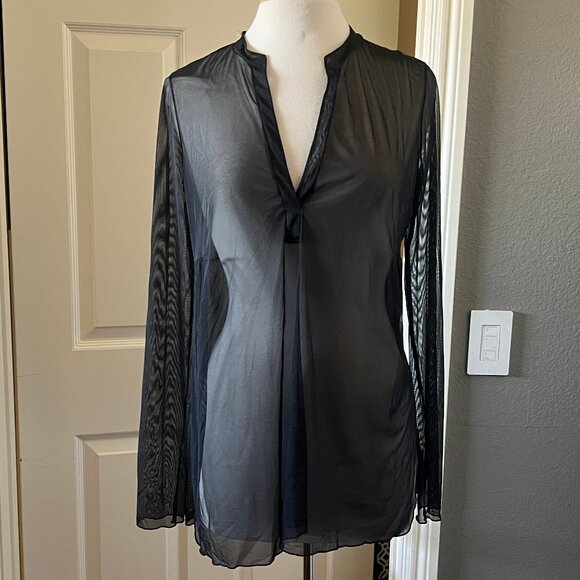 WOLFORD sheer mesh Henley-style long sleeve top M - Picture 1 of 5